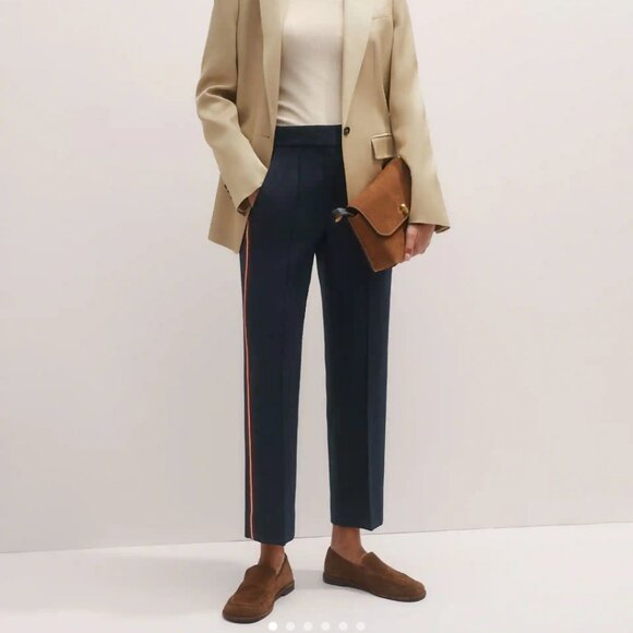 ME+EM slim midnight blue pintuck tuxedo stripe pants Sz 4 pockets - Picture 1 of 13